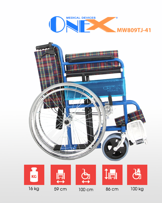 Xe lăn khung sơn, cỡ 41 cm.